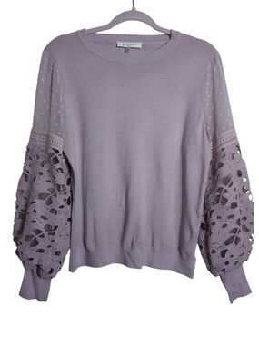 Sioni Milano Lavender Lace Balloon Sleeve Crew Neck Sweater Large Boho Romantic